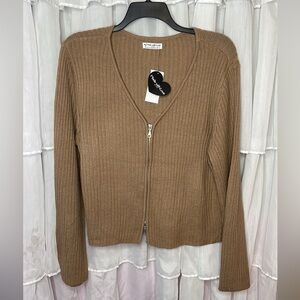 Full Circle Trends Women's Plus Size 3X V-Neck Zip-Up Sweater Brown NWT